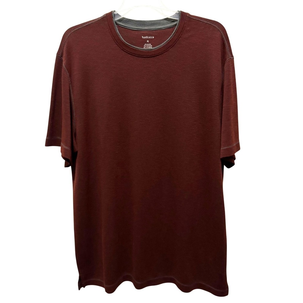 Classic Casual Crew Neck T-Shirt Red Maroon Rayon Blend Van Heusen Soft XL Mens